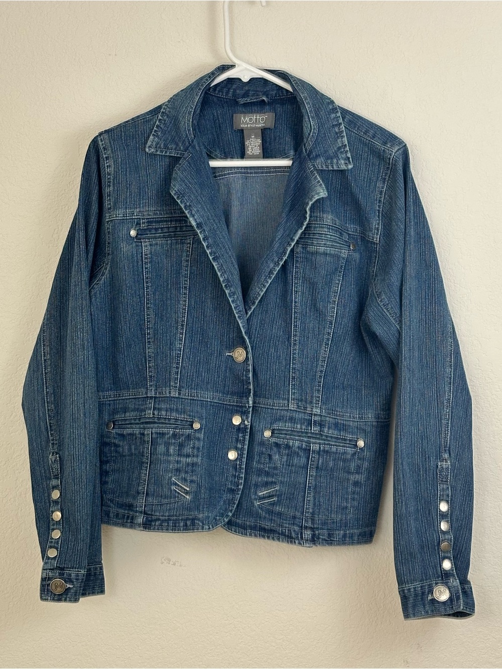 MOTTO Your Style Mantra Denim Blazer Jacket in Medium Blue